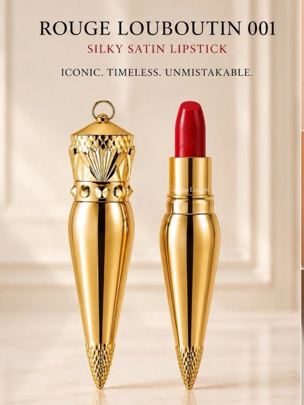 Christian Louboutin Rouge Louboutin 001 Silky Satin Lipstick Red Gold Case NIB - Picture 5 of 7